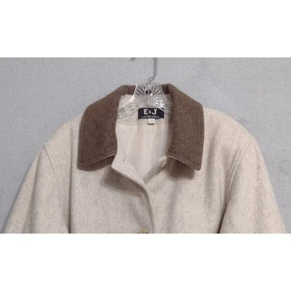 VTG Wool Womens Coat- Embroidery Bears- E&J/LA Mode- Sz L- Oatmeal- Canada- NICE - Picture 6 of 9